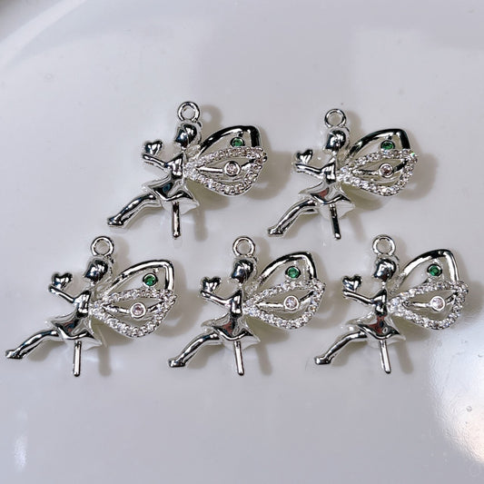 25㎜半穴ビーズ用・ラインストーン付き フェアリー ヒートン シルバー