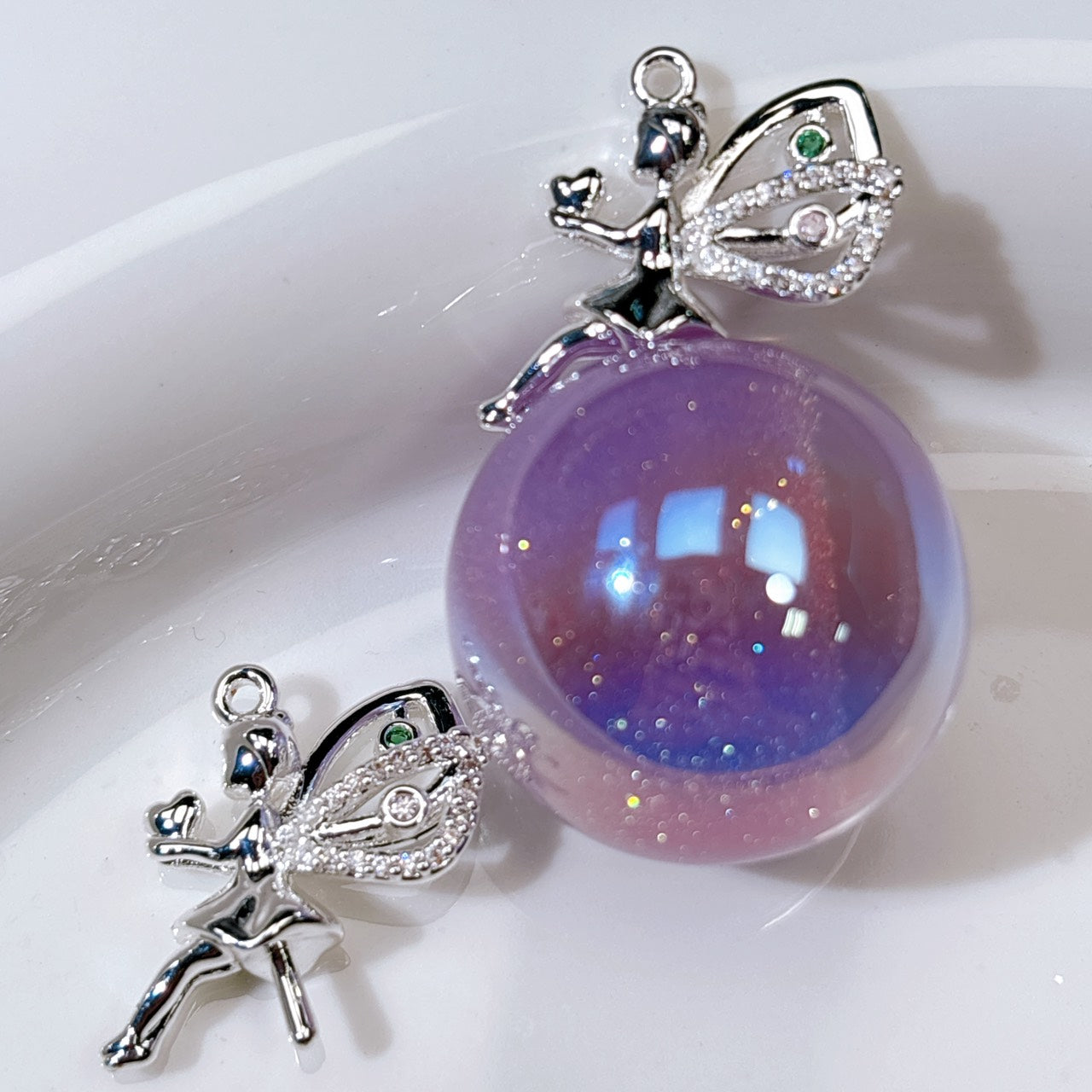 25㎜半穴ビーズ用・ラインストーン付き フェアリー ヒートン シルバー