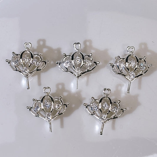 27×24㎜ハート半穴ビーズ用・ラインストーン付き ヒートン シルバー