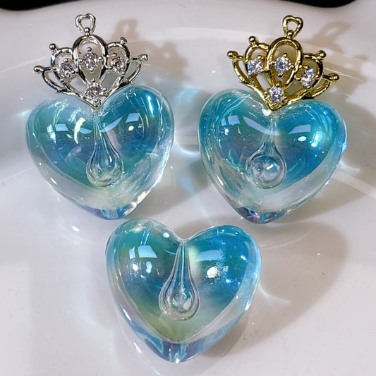 きゅるるん♡ハート ブルー 光学ビーズ 半穴27×24㎜