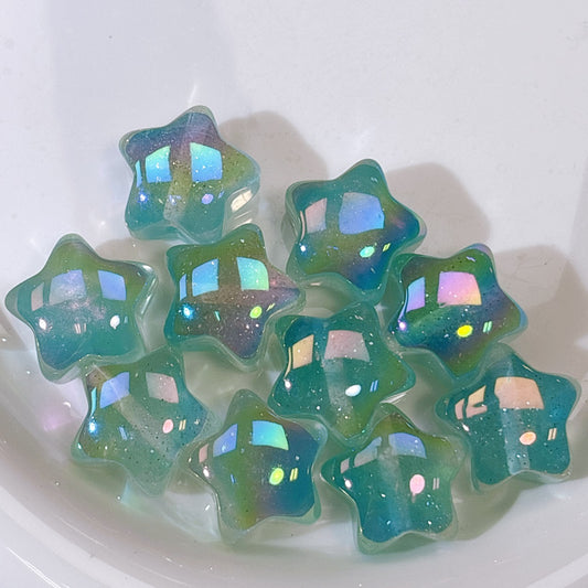 高品質 ぷっくり星ホシイ オーロラミント 光学ビーズ 20㎜