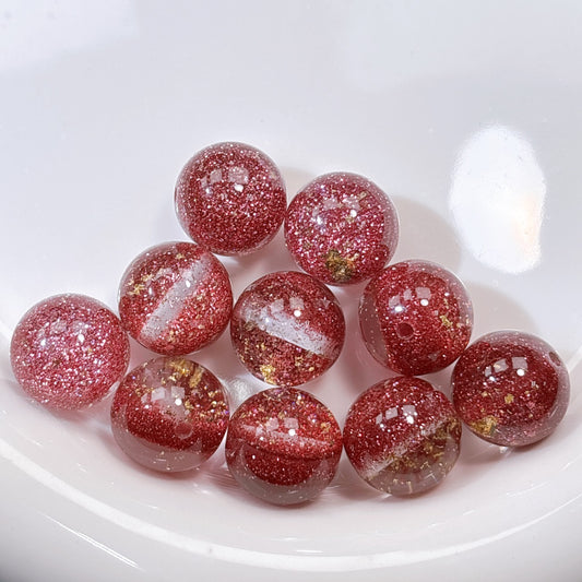金箔入り グリッターフィーバー 濃ピンク レジンビーズ 16㎜