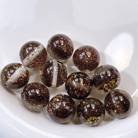 金箔入り グリッターフィーバー ブラウン レジンビーズ 16㎜