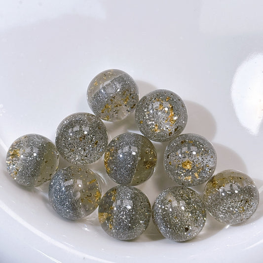 金箔入り グリッターフィーバー シルバー レジンビーズ 16㎜