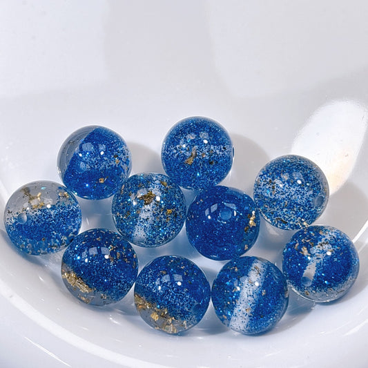 金箔入り グリッターフィーバー ブルー レジンビーズ 16㎜