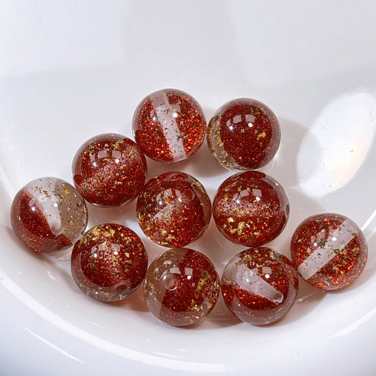 金箔入り グリッターフィーバー レッド レジンビーズ 16㎜