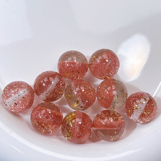 金箔入り グリッターフィーバー ピンク レジンビーズ 16㎜